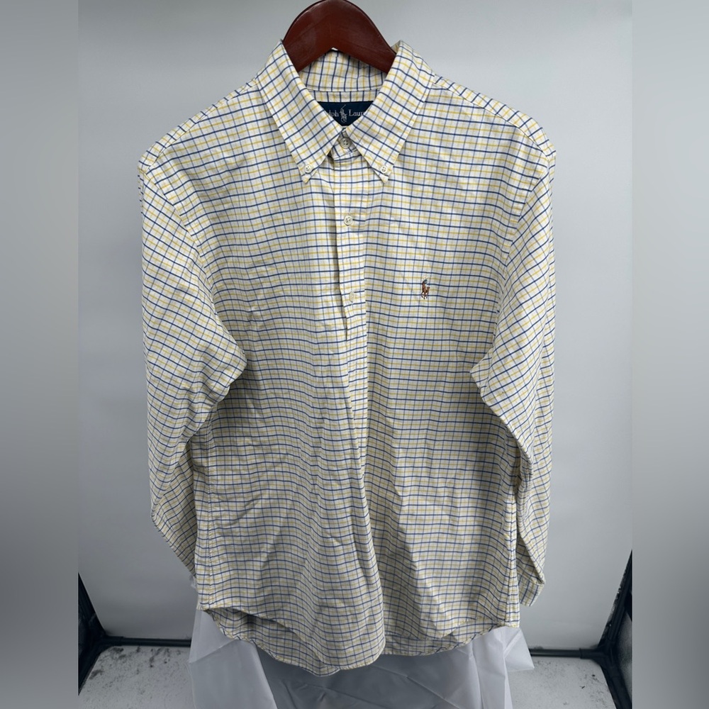 Ralph Lauren white with blue and yellow lines button down shirt
